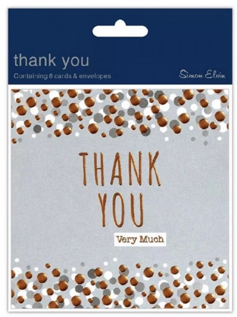 Pack Of 6 Thank You Cards Envelopes - Grey with Copper White Silver Dots Pack Of 6 Thank You Cards Envelopes - Grey with Copper White Silver Dots