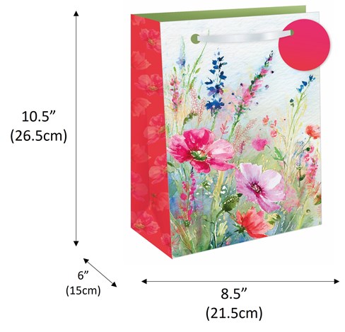 Medium Floral Gift Bag - Poppies and Wild Flowers with Foil Finish 10x8" Medium Floral Gift Bag - Poppies and Wild Flowers with Foil Finish 10x8"