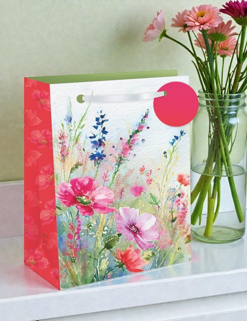 Medium Floral Gift Bag - Poppies and Wild Flowers with Foil Finish 10x8" Medium Floral Gift Bag - Poppies and Wild Flowers with Foil Finish 10x8"
