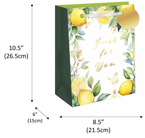 Medium Gift Bag - Just For You Lemons and Butterflies with Gold Foil Tag 10x8.5" Medium Gift Bag - Just For You Lemons and Butterflies with Gold Foil Tag 10x8.5"