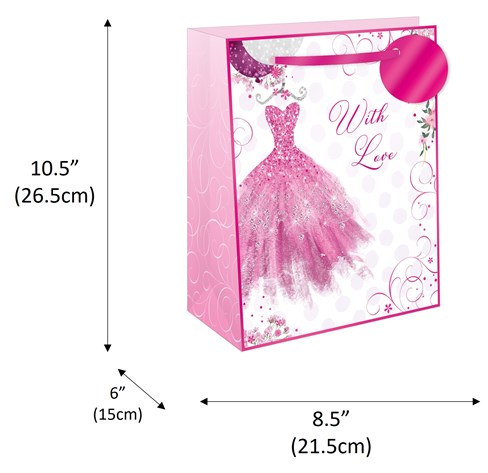 Medium Gift Bag - Pink Dress with Flower Border and Pink Foil Gift Tag 10x8.5" Medium Gift Bag - Pink Dress with Flower Border and Pink Foil Gift Tag 10x8.5"