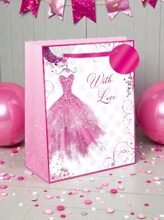 Medium Gift Bag - Pink Dress with Flower Border and Pink Foil Gift Tag 10x8.5" Medium Gift Bag - Pink Dress with Flower Border and Pink Foil Gift Tag 10x8.5"