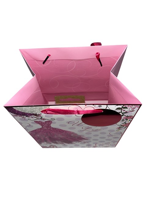 Medium Gift Bag - Pink Dress with Flower Border and Pink Foil Gift Tag 10x8.5" Medium Gift Bag - Pink Dress with Flower Border and Pink Foil Gift Tag 10x8.5"