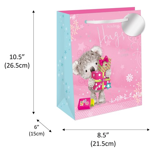 Medium Female Gift Bag - Pink with Koala Bear Hugs and Silver Foil Tag 10"x8.5" Medium Female Gift Bag - Pink with Koala Bear Hugs and Silver Foil Tag 10"x8.5"