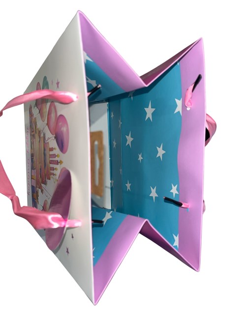 Medium Happy Birthday Gift Bag - Cake with Pink Lilac Balloons Foil Tag 10x8.5" Medium Happy Birthday Gift Bag - Cake with Pink Lilac Balloons Foil Tag 10x8.5"