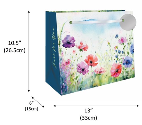 Large Floral Gift Bag - Landscape Wild Flowers Poppies with Foil Tag 13x10.5" Large Floral Gift Bag - Landscape Wild Flowers Poppies with Foil Tag 13x10.5"