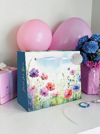 Large Floral Gift Bag - Landscape Wild Flowers Poppies with Foil Tag 13x10.5" Large Floral Gift Bag - Landscape Wild Flowers Poppies with Foil Tag 13x10.5"