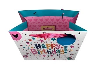 Medium Birthday Gift Bag - Landscape Pink Multicoloured Writing Foil Tag 10x8.5" Medium Birthday Gift Bag - Landscape Pink Multicoloured Writing Foil Tag 10x8.5"