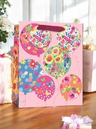 Large Floral Gift Bag Pink with Flowers and Butterflies in Balloons 13x10.5" Large Floral Gift Bag Pink with Flowers and Butterflies in Balloons 13x10.5"