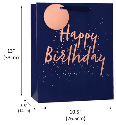 Large Male Gift Bag - Navy Blue with Copper Foil Happy Birthday & Tag 13x10.5" Large Male Gift Bag - Navy Blue with Copper Foil Happy Birthday & Tag 13x10.5"