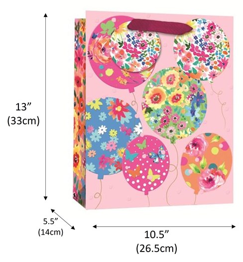 Large Floral Gift Bag Pink with Flowers and Butterflies in Balloons 13x10.5" Large Floral Gift Bag Pink with Flowers and Butterflies in Balloons 13x10.5"