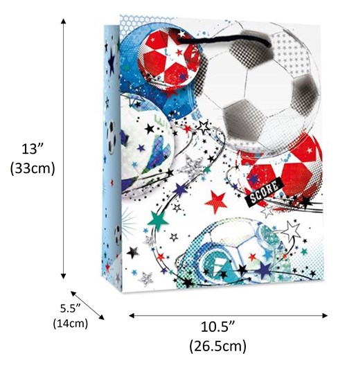 Large Gift Bag - Football Design with Red Blue and Green Stars & Tag 13x10.5" Large Gift Bag - Football Design with Red Blue and Green Stars & Tag 13x10.5"