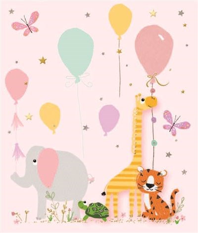 New Baby Girl Gift Wrapping Paper 1 Sheet & Matching Tag - Animals & Balloons New Baby Girl Gift Wrapping Paper 1 Sheet & Matching Tag - Animals & Balloons