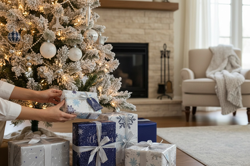 12m (3x4m) Christmas Gift Wrapping Paper - Navy Blue Silver and White 12m (3x4m) Christmas Gift Wrapping Paper - Navy Blue Silver and White