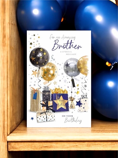 Brother Birthday Card & Insert Blue Gift Bag Black Gold Silver Balloons Foil 9x6 Brother Birthday Card & Insert Blue Gift Bag Black Gold Silver Balloons Foil 9x6
