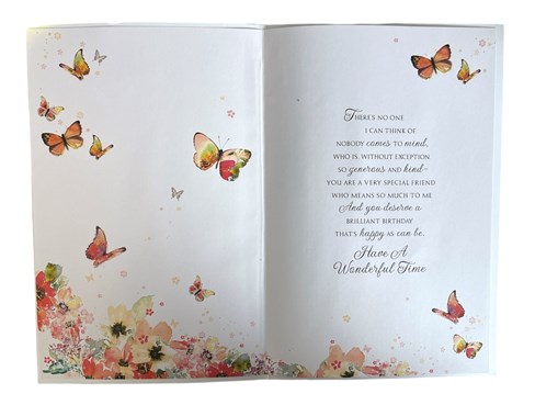 Special Friend Birthday Card - Flowers and Butterflies with Gold Foil Verse 9x6" Special Friend Birthday Card - Flowers and Butterflies with Gold Foil Verse 9x6"