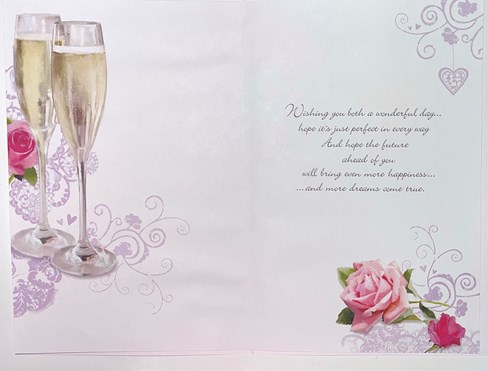 Open Wedding Anniversary Card - Champagne Glasses Flowers Gold Foil Verse 9x6" Open Wedding Anniversary Card - Champagne Glasses Flowers Gold Foil Verse 9x6"