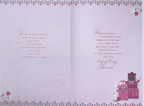 Special Friend Birthday Card - Cute Bear & Pink Rose Sat on Boxes with Foil 9x6" Special Friend Birthday Card - Cute Bear & Pink Rose Sat on Boxes with Foil 9x6"