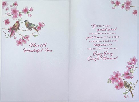 Special Friend Birthday Card - Birds on Blossom Tree with Gold Foil & Verse 9x6" Special Friend Birthday Card - Birds on Blossom Tree with Gold Foil & Verse 9x6"