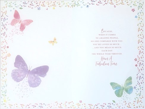 Daughter Birthday Card & Insert - Pink Green Lilac Butterflies Silver Foil 9x6" Daughter Birthday Card & Insert - Pink Green Lilac Butterflies Silver Foil 9x6"