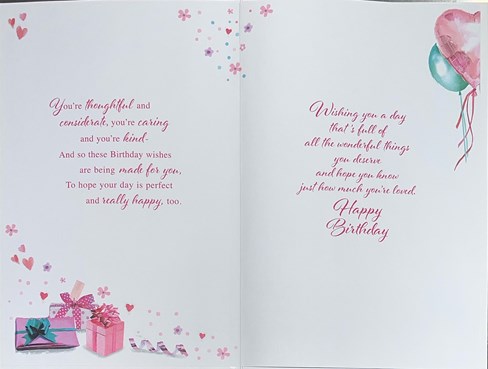 Niece Birthday Card - Pink Presents and Balloons with Silver Foil 9x6" Niece Birthday Card - Pink Presents and Balloons with Silver Foil 9x6"