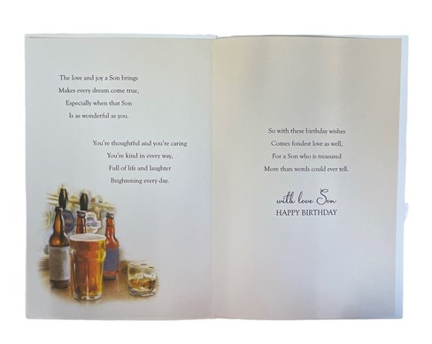 Son Birthday Card - Pints & Bottles of Beer on Bar with Gold Foil 9x6" Son Birthday Card - Pints & Bottles of Beer on Bar with Gold Foil 9x6"