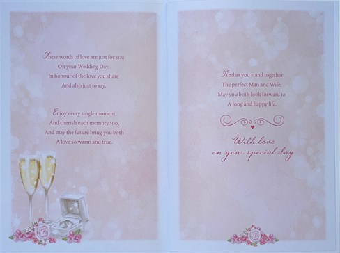 Wedding Day Card with Verse - Pink Rose Cake with Champagne Glasses Foil 9x6" Wedding Day Card with Verse - Pink Rose Cake with Champagne Glasses Foil 9x6"