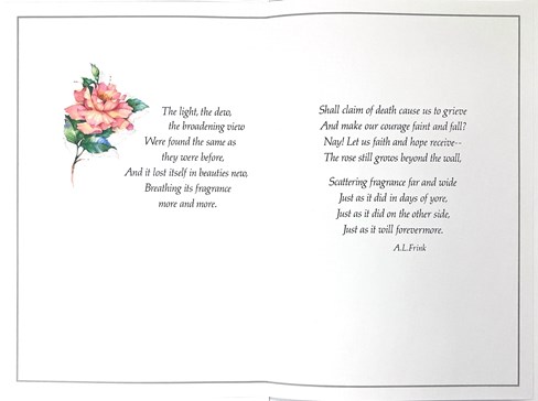Sympathy Condolence Card with Insert - Pink Rose and Silver Foil Poem Verse 9x6 Sympathy Condolence Card with Insert - Pink Rose and Silver Foil Poem Verse 9x6
