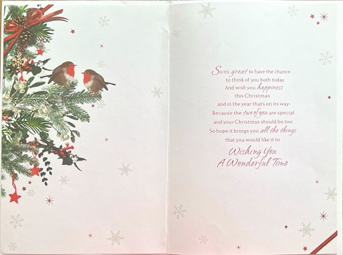 To Both of You Christmas Card - Robins on Holly Tree with Gold Foil Verse 9x6" To Both of You Christmas Card - Robins on Holly Tree with Gold Foil Verse 9x6"