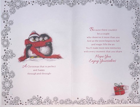 Special Couple Christmas Card - Bears Pulling Cracker Gold Glitter Red Foil 9x6" Special Couple Christmas Card - Bears Pulling Cracker Gold Glitter Red Foil 9x6"