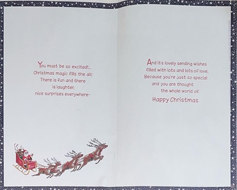 Grandchildren Christmas Card - Santa in Sleigh at Night with Silver Foil 9x6" Grandchildren Christmas Card - Santa in Sleigh at Night with Silver Foil 9x6"