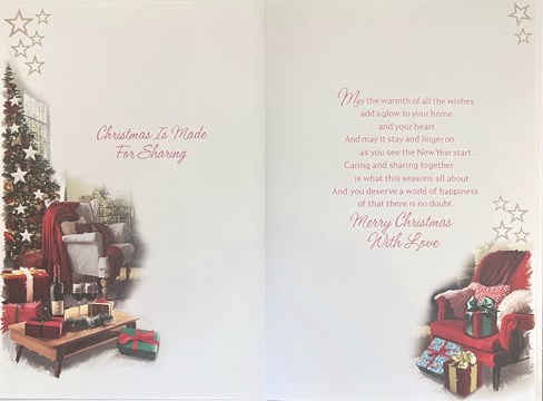 Grandson & Girlfriend Christmas Card with Insert - Living Room & Gold Foil 9x6" Grandson & Girlfriend Christmas Card with Insert - Living Room & Gold Foil 9x6"