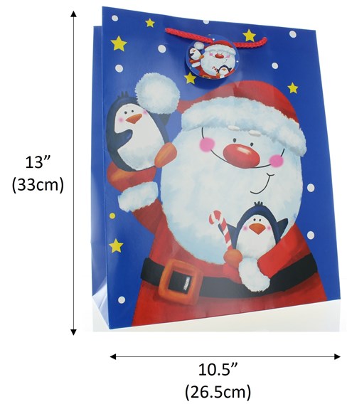 Set of 6 Large Christmas Gift Bags with Rope Handle & Tag - Blue with Santa Set of 6 Large Christmas Gift Bags with Rope Handle & Tag - Blue with Santa