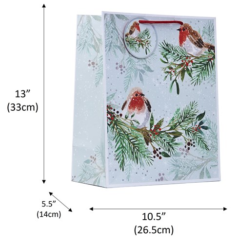 Set of 6 Large Gift Bags with Rope Handle Tag and Silver Foil - Red Robins Set of 6 Large Gift Bags with Rope Handle Tag and Silver Foil - Red Robins