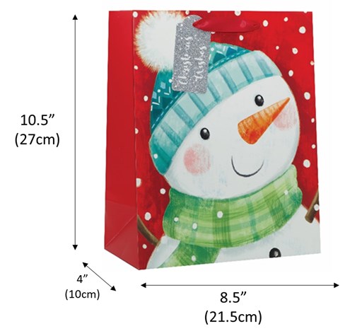 Set of 3 Medium Christmas Gift Bags with Glitter Tag - Red with Snowman Set of 3 Medium Christmas Gift Bags with Glitter Tag - Red with Snowman