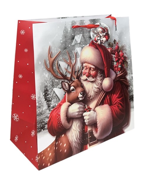 Set of 2 Midi Jumbo Christmas Gift Bags Ribbon Handle Tag - Santa & Reindeer Set of 2 Midi Jumbo Christmas Gift Bags Ribbon Handle Tag - Santa & Reindeer