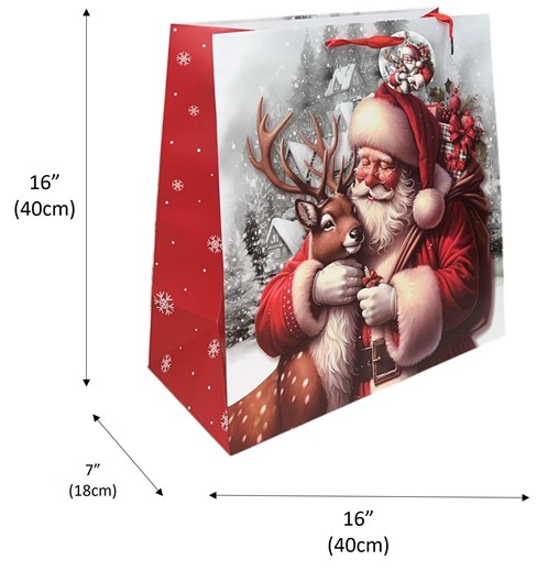 Set of 2 Midi Jumbo Christmas Gift Bags Ribbon Handle Tag - Santa & Reindeer Set of 2 Midi Jumbo Christmas Gift Bags Ribbon Handle Tag - Santa & Reindeer