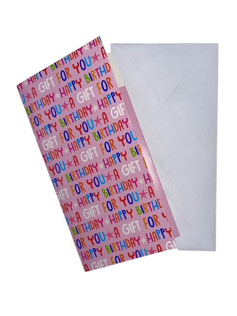 Money Wallet Gift Card & Envelope - Pink with Multicolour Happy Birthday 7x3.5" Money Wallet Gift Card & Envelope - Pink with Multicolour Happy Birthday 7x3.5"