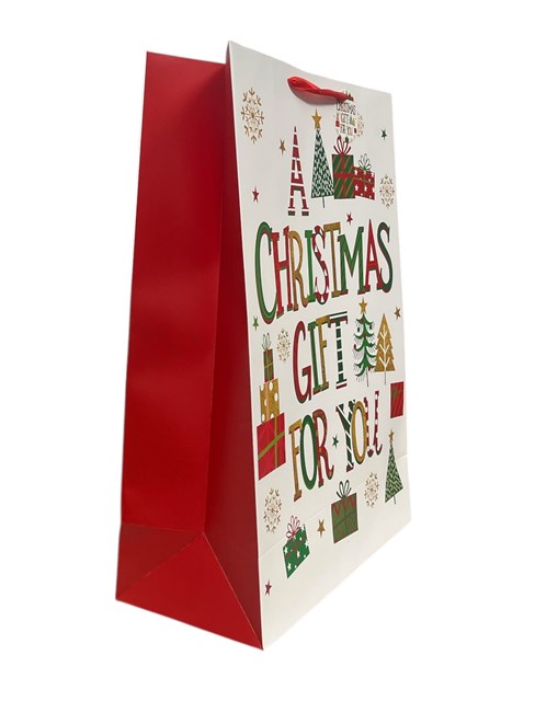 Set Of 2 Jumbo Christmas Gift Bags 22x16" - Red Gold Green Trees and Gifts Set Of 2 Jumbo Christmas Gift Bags 22x16" - Red Gold Green Trees and Gifts
