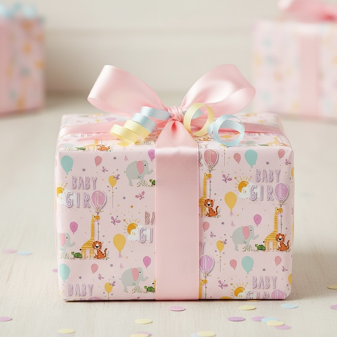 New Baby Girl Gift Wrapping Paper 1 Sheet & Matching Tag - Animals & Balloons New Baby Girl Gift Wrapping Paper 1 Sheet & Matching Tag - Animals & Balloons
