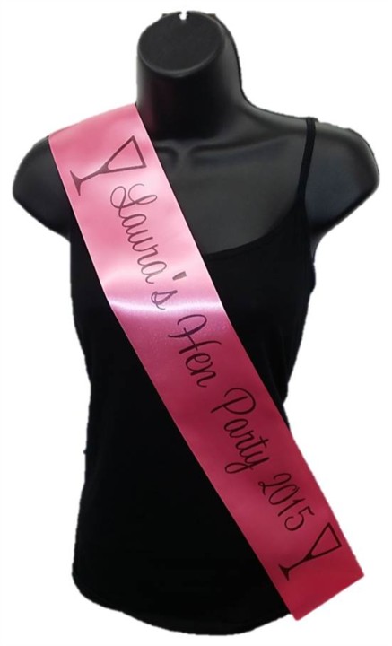 Hot Pink Personalised Hen Party Girl Night Out Satin Ribbon Sash - Black Glasses Hot Pink Personalised Hen Party Girl Night Out Satin Ribbon Sash - Black Glasses