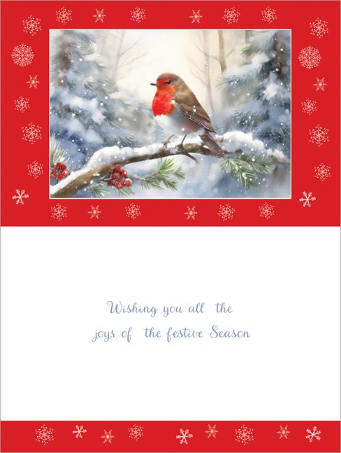 Box of 12 Large Christmas Cards - Robin on Holly Branch in Snow with Red Foil Box of 12 Large Christmas Cards - Robin on Holly Branch in Snow with Red Foil