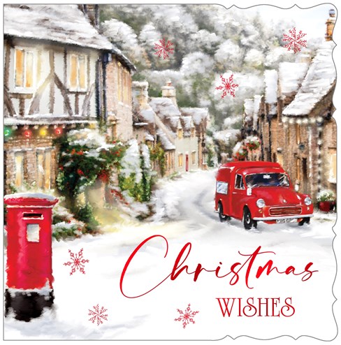 Box Of 12 Scenic Premium Inserted Christmas Cards - Village Post Box Red Foil Box Of 12 Scenic Premium Inserted Christmas Cards - Village Post Box Red Foil