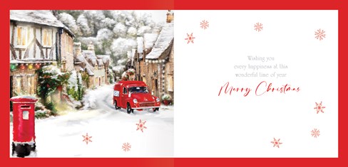 Box Of 12 Scenic Premium Inserted Christmas Cards - Village Post Box Red Foil Box Of 12 Scenic Premium Inserted Christmas Cards - Village Post Box Red Foil