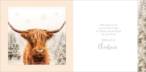 Box Of 12 Scenic Premium Inserted Christmas Cards - Highland Cow Snow Blizzard Box Of 12 Scenic Premium Inserted Christmas Cards - Highland Cow Snow Blizzard