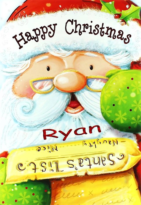 Open Personalised Christmas Card - Any Name - Cute Santa & Big List 7.5" x 5.25" Open Personalised Christmas Card - Any Name - Cute Santa & Big List 7.5" x 5.25"