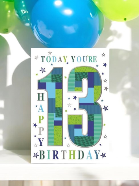 Teenager 13th Boy Birthday Card -Age 13 Blue Green Number Stars & Foil 7.5x5.25" Teenager 13th Boy Birthday Card -Age 13 Blue Green Number Stars & Foil 7.5x5.25"