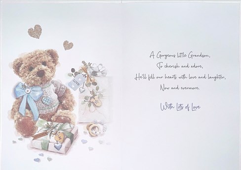 Jonny Javelin Thank You For Baby Grandson Card - Teddy Blue Bow 9x6.25" Jonny Javelin Thank You For Baby Grandson Card - Teddy Blue Bow 9x6.25"