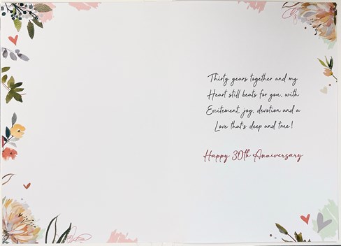 Wife Pearl 30th Wedding Anniversary Card - Champagne Flutes Flowers & Foil 9x6" Wife Pearl 30th Wedding Anniversary Card - Champagne Flutes Flowers & Foil 9x6"