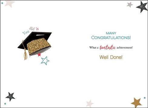 Graduation Congratulations Card - Black Caps Scrolls Gold Glitter Foil 7.5x5.25" Graduation Congratulations Card - Black Caps Scrolls Gold Glitter Foil 7.5x5.25"